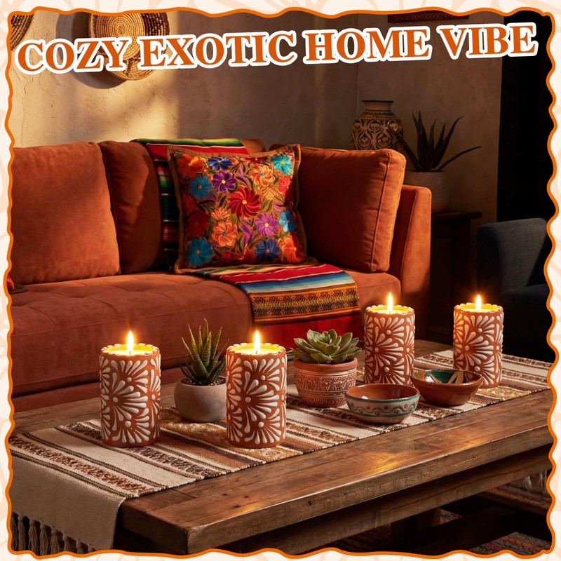 Lounsweer 4-Pack Mexican Talavera Candle Set - Scented Tequila Shot