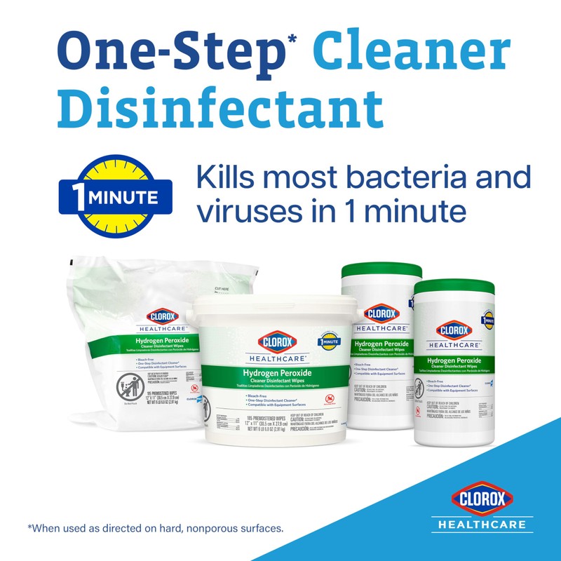 Clorox Healthcare Hydrogen Peroxide Cleaner Disinfectant Wipes, 6.75" x 9",