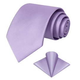 TASTION Men's Classic Soild Color 3.15"（8cm Necktie and Pocket Square Sets Wedding Business Tie & Gift Box, Lavender, One Size