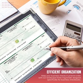 3 Ring Business Check Book Binder, 100 Checks Capacity, – Checkbook Holder Portfolio for Cheque Organization with Inside Pocket, Vinyl Folder Cover–for Corporate, Personal Use (Black, 2 Per Page)