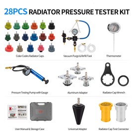 VTG VOGTEN 28PCS Coolant Pressure Tester & Vacuum Refill Kit,Radiator Pump Pressure Tester Kit for Automotive Cooling System Water Tank Leakage Detection