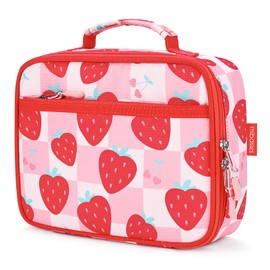 mibasies Kids Lunch Box for Girls Toddler, Insulated and Reusable Lunch Bag for School, Strawberry Checkerboard