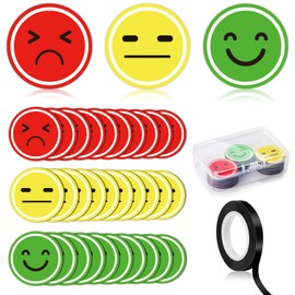 30 Pcs Smiley Face Magnet Red Yellow Green 1 inch Happy and Sad Face Magnets with 3 mm Black Pinstripe Tape 1/8 Clear Storage Box Small for Whiteboard Refrigerator Classroom Office Presentations Home