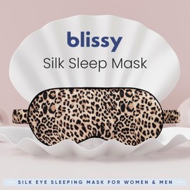 Blissy Silk Sleep Mask - Silk Eye Sleeping Mask for Women & Men for Total Blackout - 100% Pure Mulberry Silk, 22 Momme 6a Fibers - Blindfold Silk Sleep Mask Side Sleeper Eye Cover (Leopard)