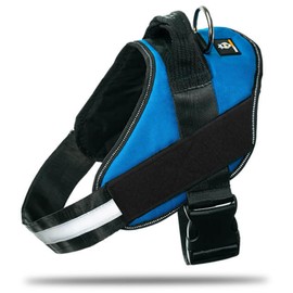 DOGGYKINGDOM Non Pull Dog Harness with Patch Panels and Handle, Adjustable, Reflective, No Choke, Heavy Duty Easy On Service Dog Vest Harnesses for Medium Large Small Sized Dogs - Blue, L