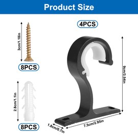 Pack of 4 Aluminium Alloy Curtain Pole Holders, 25-28 mm Curtain Rod Holder, Black with Dowel Screws and Wall Anchors, Metal Robust Curtain Rod Bracket for Use on Ceiling or Wall