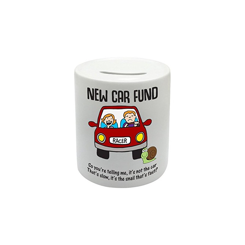 BS082 NEW CAR FUND Novelty Gift Printed Ceramic Piggy Bank