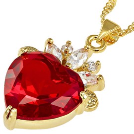 RIZILIA Ocean Heart Pendant with 45cm(18") Chain & Heart Cut Gemstones CZ [Red Ruby] in 18K Yellow Gold Plated, Simple Modern Elegance