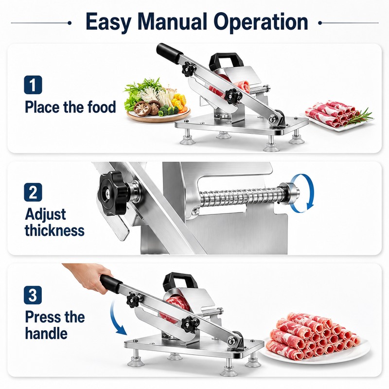 Manual Food Slicer with Adjustable Thickness – Stainless-Steel Lever Cutter
