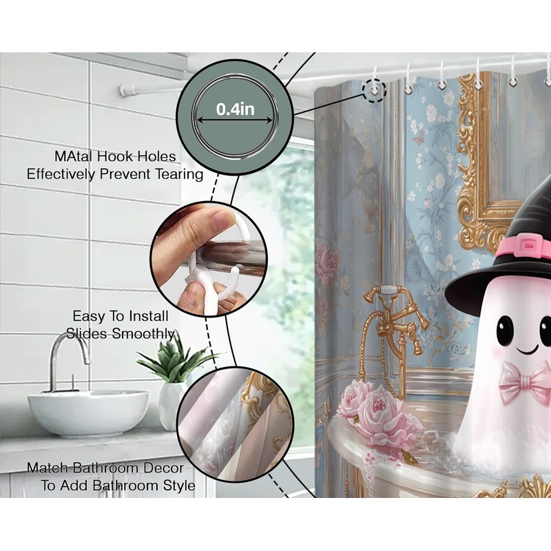 ZRUWUA Halloween Ghost Shower Curtain Funny Spooky Take a Bath