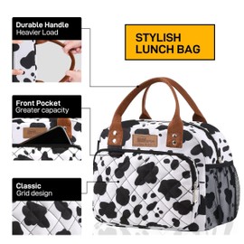HOMESPON Buringer Lunch Bag for Woman Man Adults with Front Pocket Insulated Lunch Tote Lunch Box Container for Work Picnic or Travel (Cow Side Pockets)