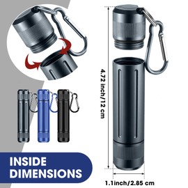 3 Pcs Metal Container Portable Sealed Container Bottles Aluminum Alloy Case Waterproof Jar Travel Container with Key Chain for Outdoor Camping Trip (Black, Blue, Gray)
