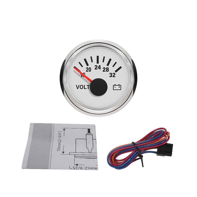 ELING 52mm(2") Voltmeter Volt Gauge 16-32V 24Volt with Red Backlight