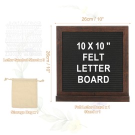 PATIKIL Felt Letter Board, 10x10Inches Brown Black Wooden Double Sides Changeable Message Board with Storage Bag Stand for Kitchen Menu Farmhouse Decor Notes, White Letter