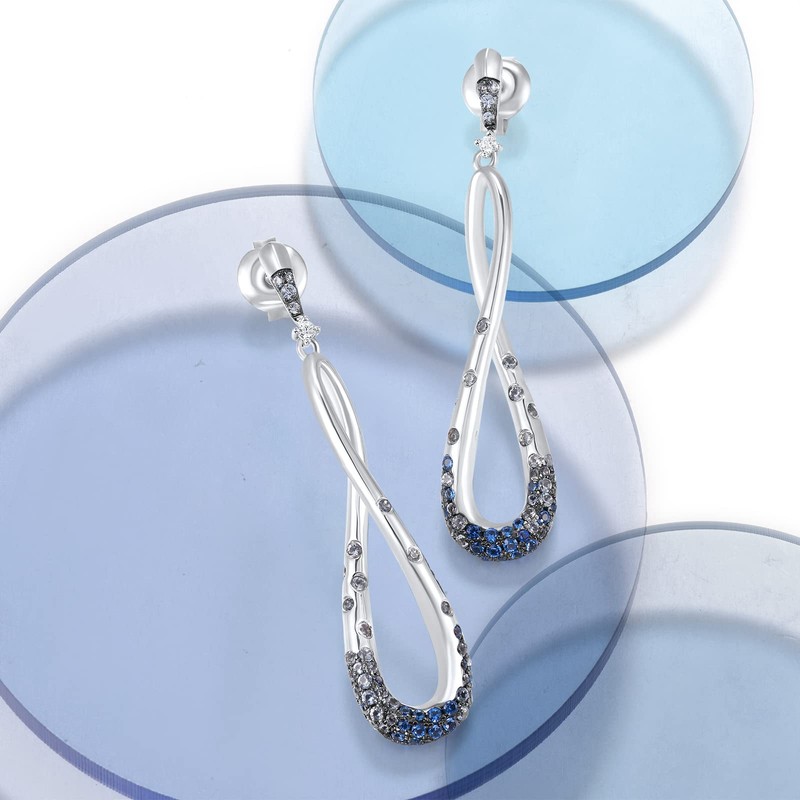 Santuzza 925 Sterling Silver Gemstone Infinity Geometric Earrings Blue Spinel