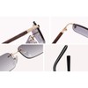 Men Tinted Rimless Rectangular Sunglasses Retro Imitated Wood Frame Women