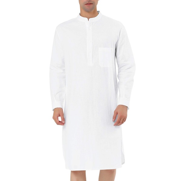 Lars Amadeus Men's Father's Day White Nightshirt Sleep Shirt Banded
