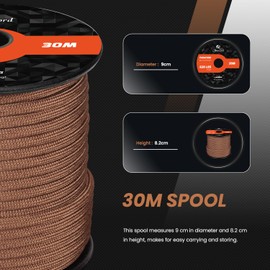 Abma Cord 550 Paracord, 4 Mm Nylon Rope with 9 Core Strands, Type III, 30 M Survival Parachute, brown