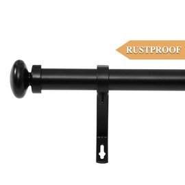 RYB HOME Outdoor Patio Curtain Rod 144 to 168, 1" Rustproof Metal Rod Diameter for Heavy Loads Curtains, Adjustable Length Ball Finials Rod with Bracket Set for Easy Install, Matt Black, 144-168 inch