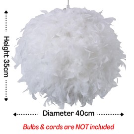 40cm White Feather Light Shade, Lamp Shade for Pendant Ceiling Light, Table Lamp, Floor Lamp, Fluffy Feather Lampshade Ceiling Light Shade for Living Room, Bedroom by Klass Home Collection