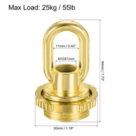 MECCANIXITY Eye Nut 25kg Max Load 30x44mm M10 Thread Ring Shape Female Loop for Hanging Lamp Chandelier, Gold Tone Pack of 2