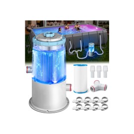 KimFilter Glowing 1000 GPH Above Ground Pool Filter Pump with Built-in Blue LED Light | Powerful Pool Cartridge Filter Pump System | Enhanced Water Circulation & Filtration up to Clean and Clear Water