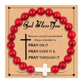 Christian Gifts Cross Bracelet for Girls Easter Basket Stuffers First Holy Communion Birthday Confirmation Christian Gifts for Teen Adults Teenage (red)