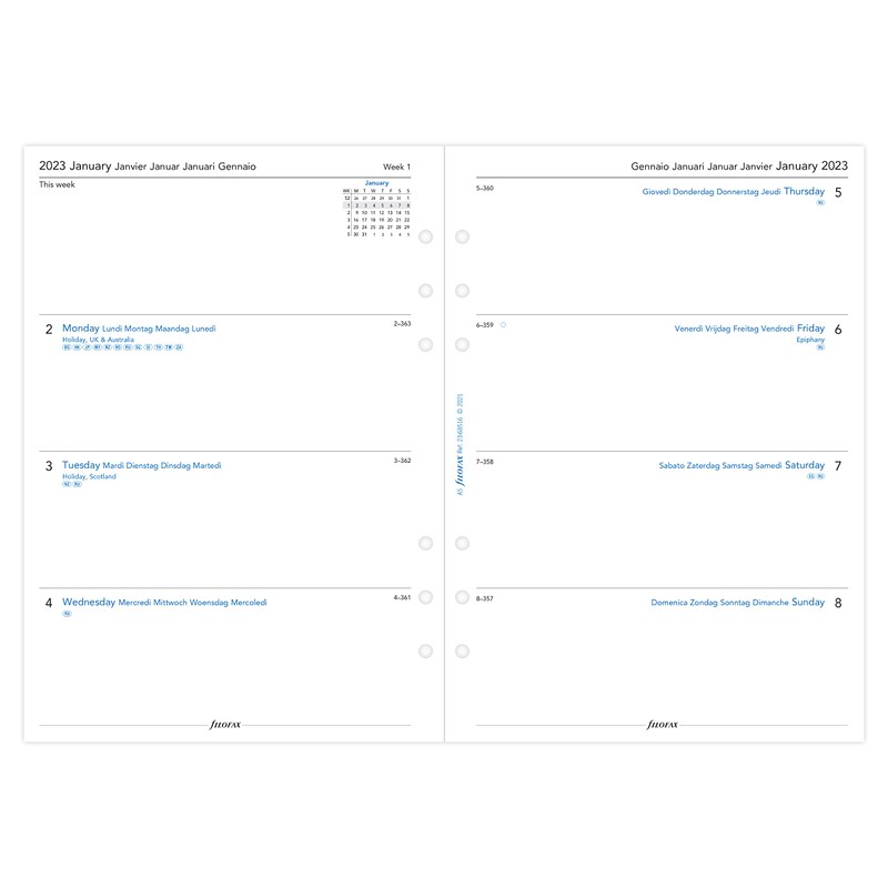 Filofax A5 week on two pages 5 language 2023 diary,