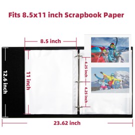 Vienrose 8.5x11 Inch Large 3 Ring DIY Scrapbook Photo Album Leather Cover Scrap Book Albums Blank Scrapbooks Photobook with 50 Plastic Sleeves 100 Pages for Wedding Baby Family Anniversary (Black)