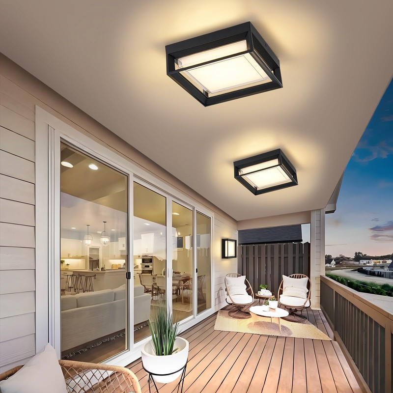 CHENS01 Square Flush Mount Outdoor LED Ceiling Light Fixture, 120V