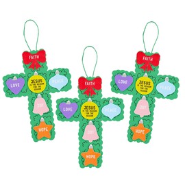 Christmas Foam Cross Craft Kit, DIY Festive Ornament Decoration, Holiday Activity for Sunday School, 10 Inches (Pack of 3)