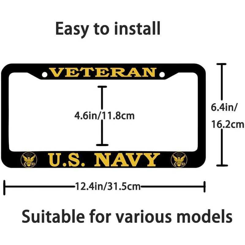 2 PCS for U.S. Navy License Plate Frames,Black Aluminum Retired