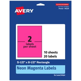 Avery Printable Rectangle Labels, 5-1/2" x 8-1/2", Neon Magenta Labels, Laser/Inkjet, 20 Total, Great for Shipping Labels and Packaging Labels