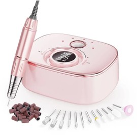 35000RPM Professional high Speed Nail Drill Machine with Electric Sanding bit, 4000 mah Rechargeable Large Battery, 11 Nail Drill Bits for Acrylic, Manicure, Pedicure for Home, Salon (Rose Pink)