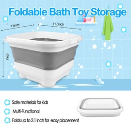 Steipirr Bath Toy Storage Organizer - Foldable Bath Toy Holder for Bathtub, Bathtub Toy Storage with Removable Drying Base, Bathroom Toy Storage with 2 Hooks