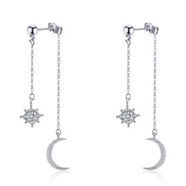 925 Sterling Silver Sun and Moon Dangle Earrings for Women Crescent Moon and Star Style with CZ Wedding Jewelry