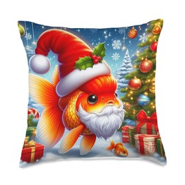 Christmas Oranda Goldfish Santa Fancy Goldfish Lovers Art Throw Pillow