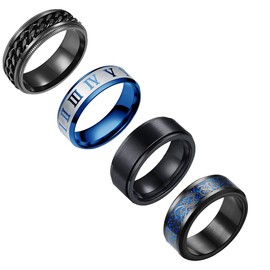 yfstyle 4PCS Plain Band Rings for Men Stainless Steel Rings for Men Wedding Ring Cool Spinner Rings for Men Black Stainless Steel Ring Set Anxiety Ring Fidget Blue-7