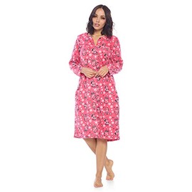 Casual Nights Women's Printed Fleece Snap-Front Lounger House Dress - Red Penguin - Large