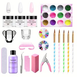 finger secret Acrylic Nail Kit,Acrylic Liquid,3Colors Nail Acrylic Powder Kit with Manicure Tools,Acrylic Powder and Liquid Set,Acrylic Nail Kit Starter for Acrylic Nail Extension Manicure DIY(A1)