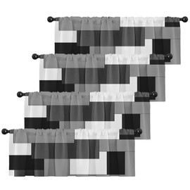 Emvency 4 Pack Valances Window Treatments, Gray and Black Geometry Abstract Modern Art Blackout White Adjustable for Living Room Bathroom Kitchen Over Sink, 18x52 Inch Rod Pocket Valances