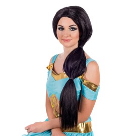 fun shack Arabian Costume for Women, Arabian Princess Wig, Black Ponytail Wig, Egyptian Headpiece Accessories, Egyptian Wig