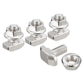uxcell M6x12mm T Slot Drop-in Bolt and M6 Hexagon Flange Nut Set, 40 Sets Hammer Head T-Bolt T Shape Stud Sliding Screw for 30 Series Aluminum Profile