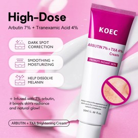 KOEC Arbutin 7% + Tranexamic Acid 4% Cream 2PCS,Manchas Oscuras y Tono de Piel Desigual, Crema Hidratante Facial con Niacinamida y Glutatión 1.69 fl.oz.