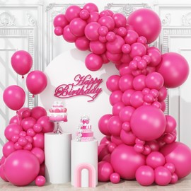 Hot Pink Balloons Different Sizes, 123 Packs Matte Magenta Balloons, Pack of 18 12 10 5 Inch Pink Balloons Garland Arch Kit for Valentine's Day Birthday Wedding Princess Theme Decorations