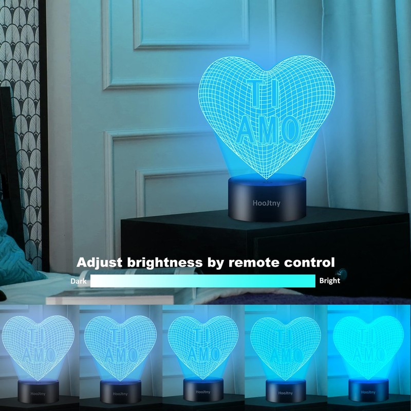 HooJtny I Love You Heart Bedside Lamp 3D Illusion Night