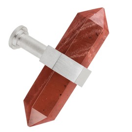 moonsix Pack of 4 Double Pointed Hexagonal Drawer Handles Silver Crystal Stone Knobs with Screws for Kitchen Cabinet Dresser Decor, Red Jasper