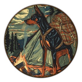 GJXFTPTTBD Doberman Pinscher Camping Dog Vintage Tin Sign Kitchen Restaurant Bar Pub Shop Office Cafe Garage Country Farm Wall Decor 8 * 8 in