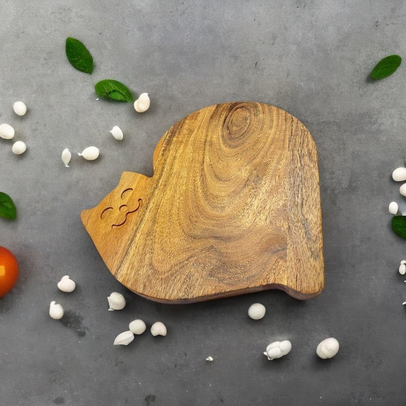 Funny Cat Shaped Wood Cutting Board for Kitchen Smiley Face,