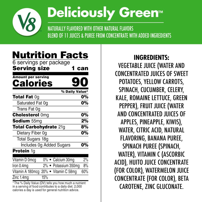 V8 Deliciously Green 100% Fruit and Vegetable Juice, 8 fl